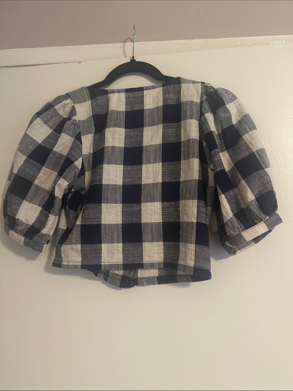 Rachel Pally Black & Cream Plaid Puff-Sleeve Crop Top - Picture 4 of 5
